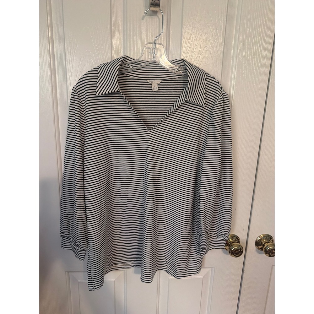 Cato‎ Womens Black White Striped Cowl Neck Long Sleeve Top Size L